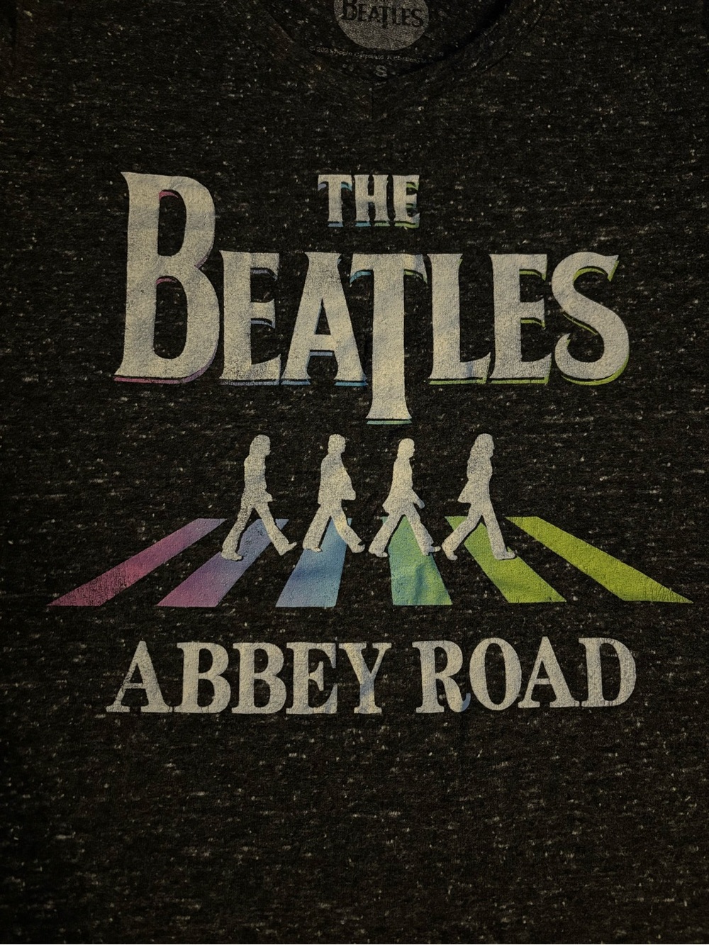 The Beatles Black Tee with Rainbow Abbey Road Graphic